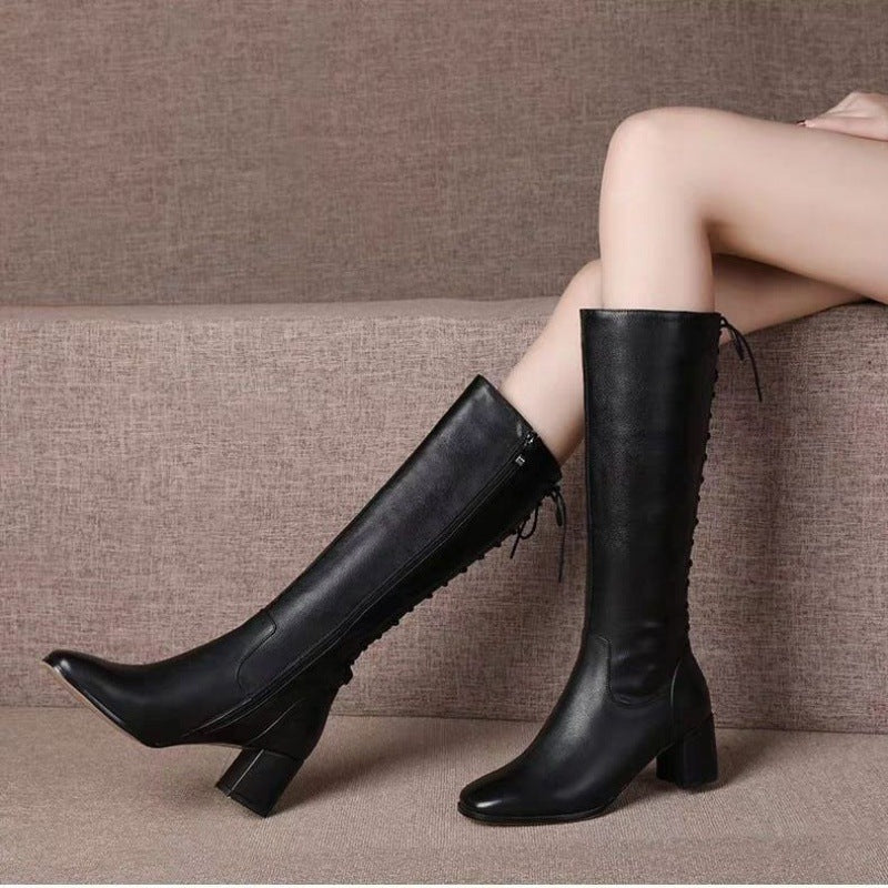 Net red riding boots but knee boots 2022 autumn/winter new high boots for women in England long thin tie female manufacturers