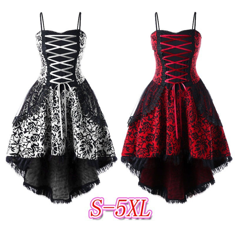 Europe and the United States Christmas halter skirt retro halter lace hook flower bandage irregular dress spot