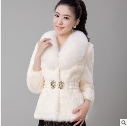 New Faux Coat White Gray With Hat Jacket Mink Luxury Long Coat Imitation Jacket Women Coat Plus Size 4XL WDC996