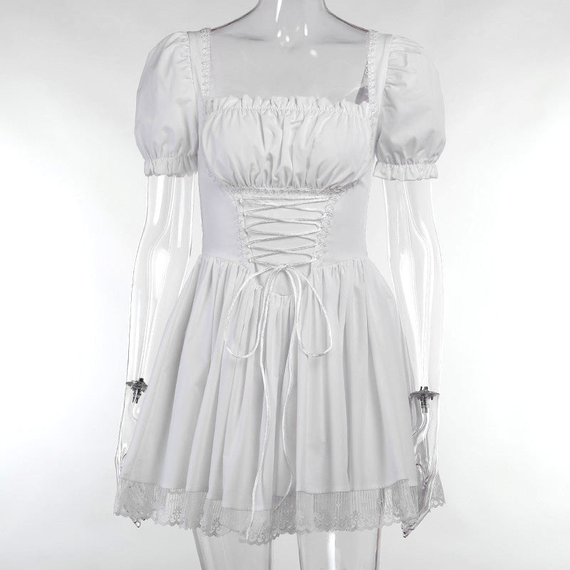 CC21011 European and American lovely sweet bubble sleeve breast dress 2022 spring and summer lace lace princess dress