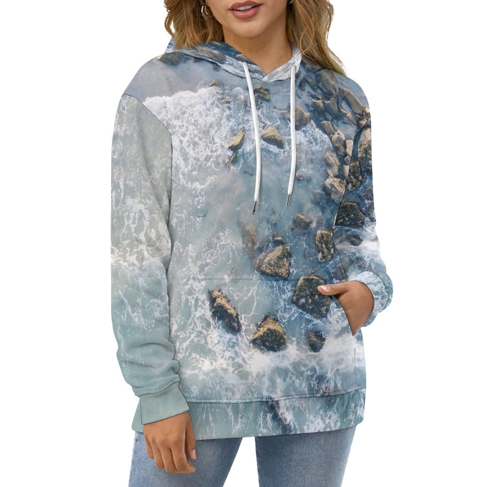 Plus Size Double Layer Hood Full Print Sweatshirt