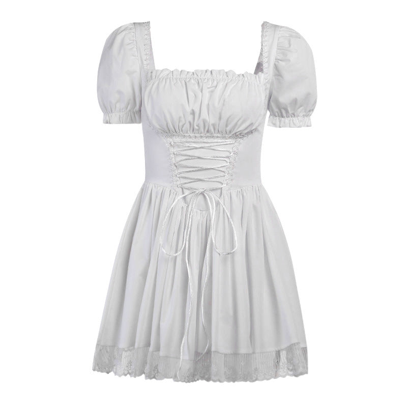 CC21011 European and American lovely sweet bubble sleeve breast dress 2022 spring and summer lace lace princess dress