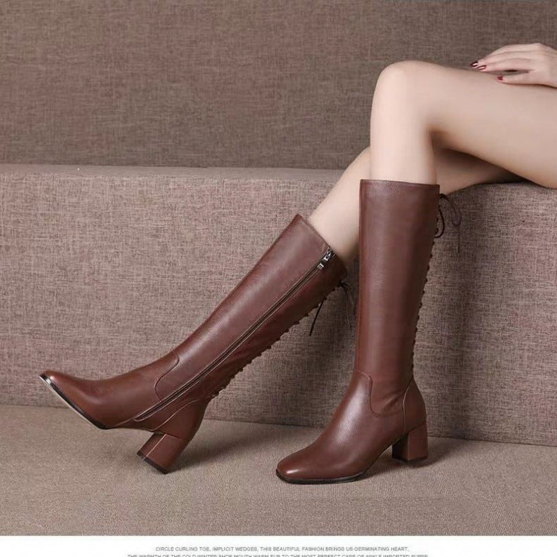 Net red riding boots but knee boots 2022 autumn/winter new high boots for women in England long thin tie female manufacturers
