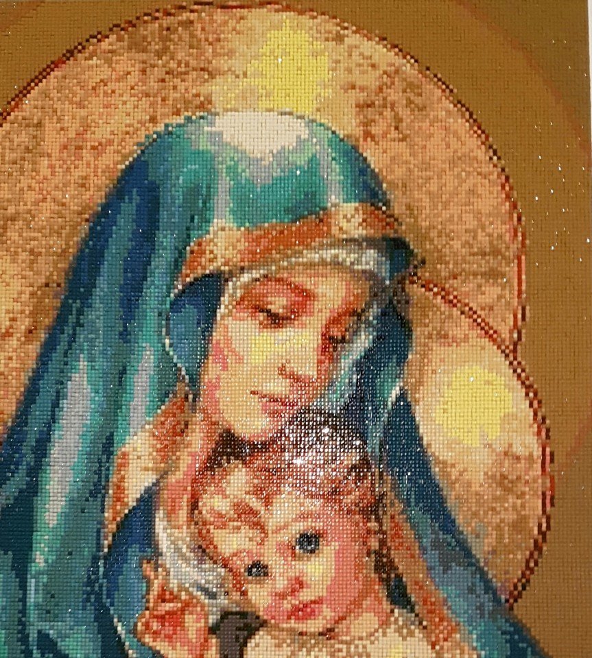 Fecioara si Pruncul cu Ochii Albastri - Pictura cu diamante