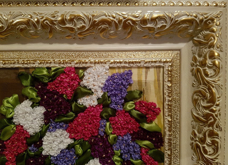 Flori de Liliac - Broderie cu panglici ( 3D )