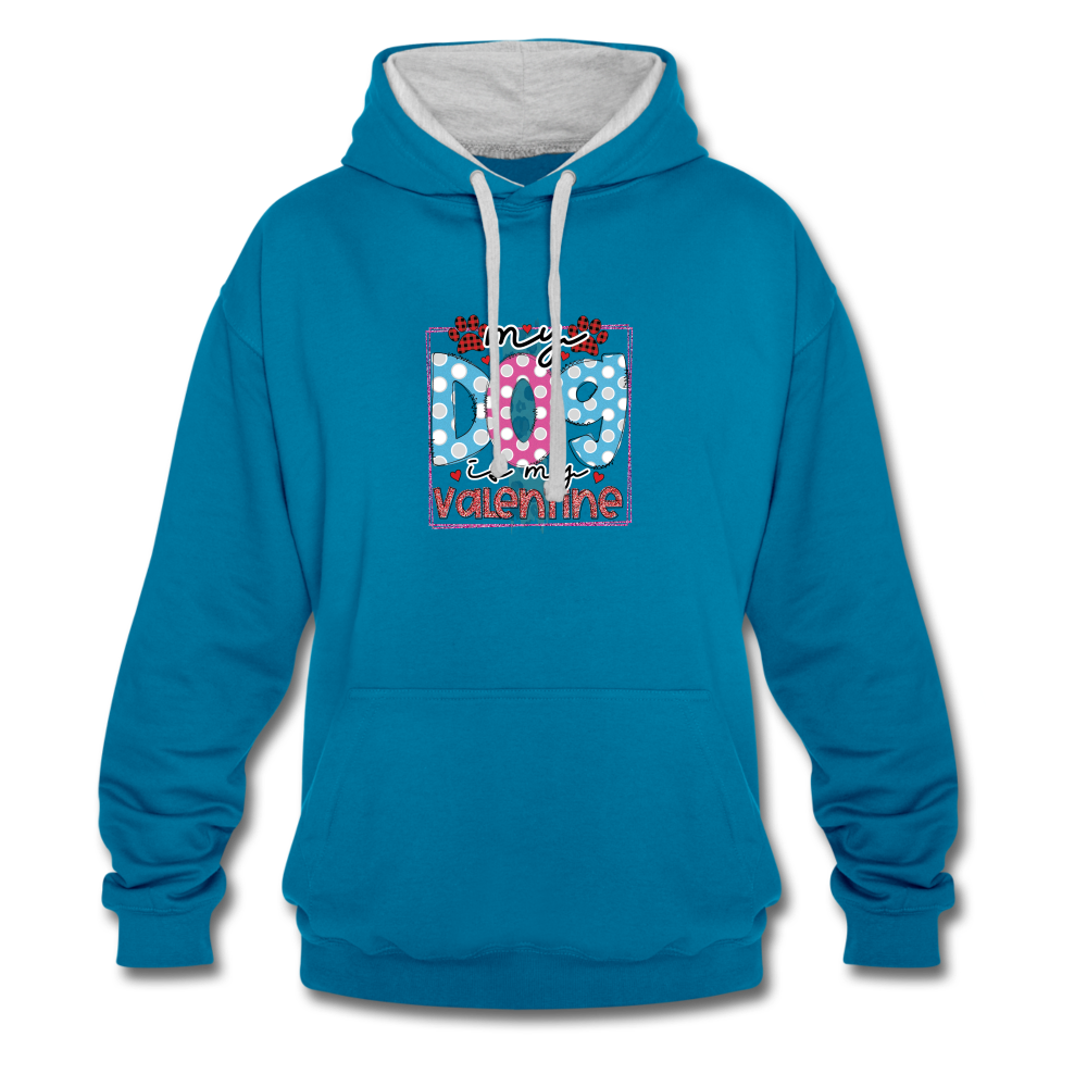 Contrast Colour Hoodie - peacock blue/heather grey