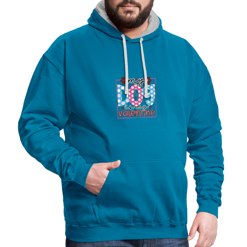 Contrast Colour Hoodie - peacock blue/heather grey
