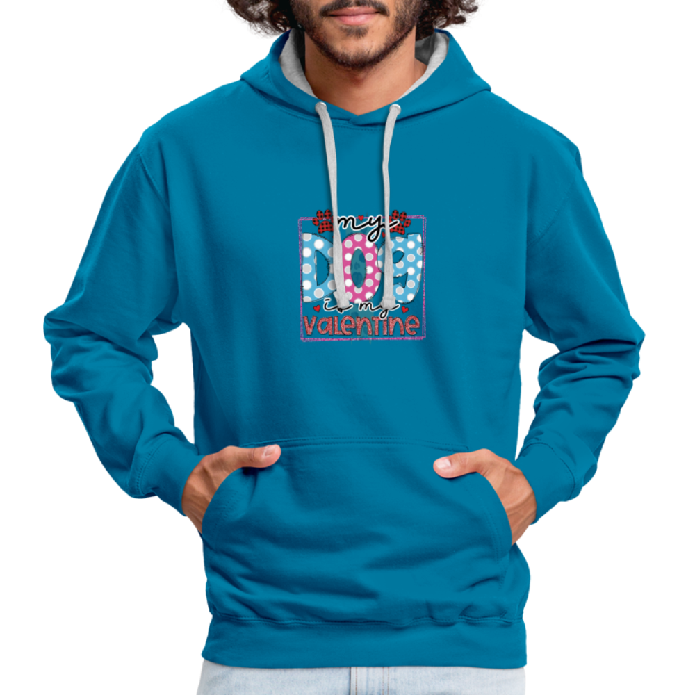 Contrast Colour Hoodie - peacock blue/heather grey