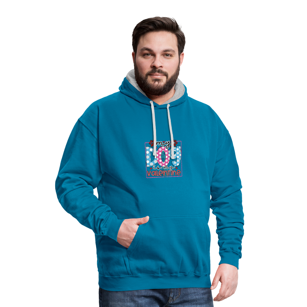 Contrast Colour Hoodie - peacock blue/heather grey
