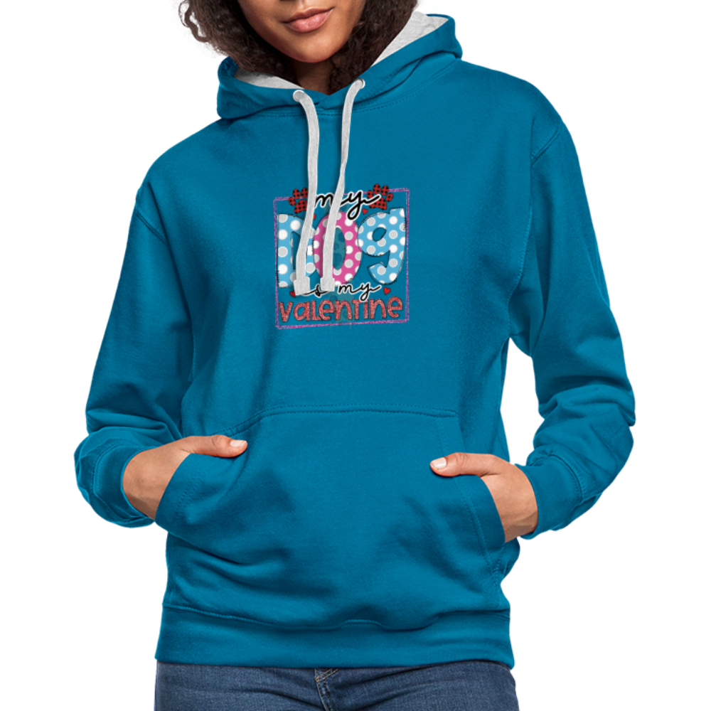 Contrast Colour Hoodie - peacock blue/heather grey