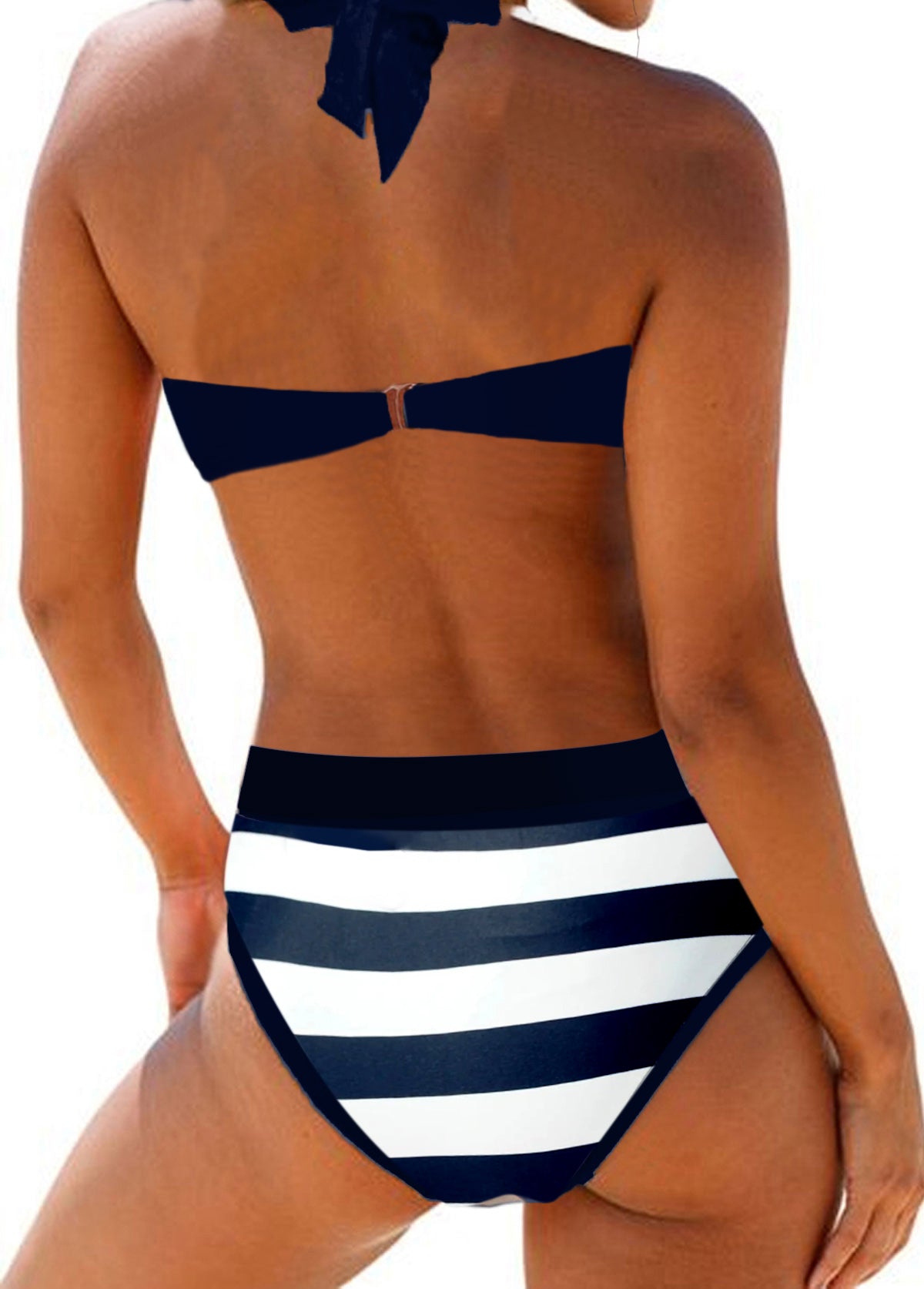 New European and American Womens Large Split Bra Stripe Printed Bikini Swimwear