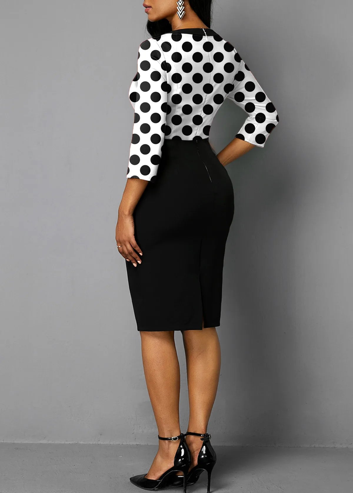 Bowknot Split Neck Polka Dot Dress