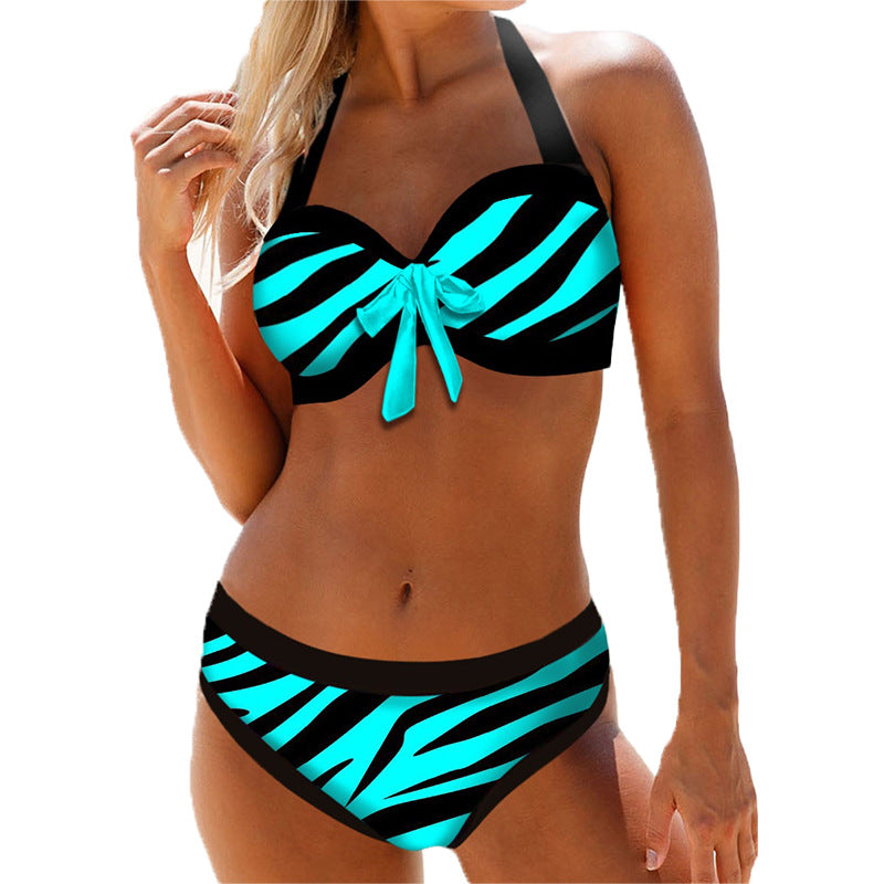 New Bikini Split Swimsuit Chest Tie Print Bikini Swimsuit