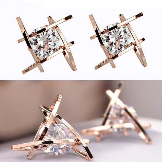 Women's earrings Europe and the new jewelry geometric hollow square triangle zircon earrings fashion banquet jewelry