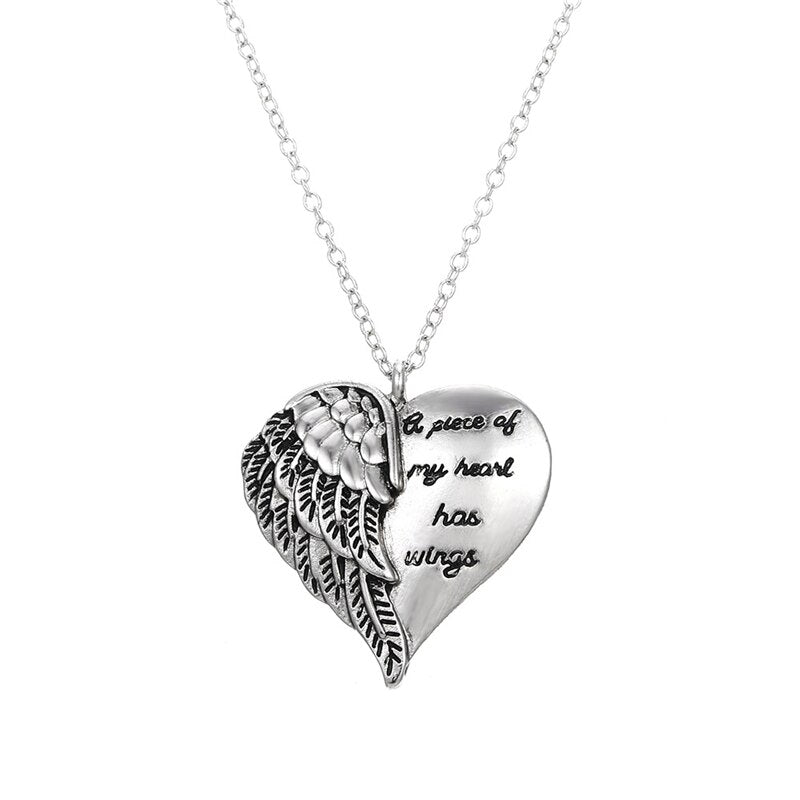 Angel Wings Alloy Pendant Necklace Lettering Metal Personality Necklace For Women Men Jewelry Bijoux Best Gift