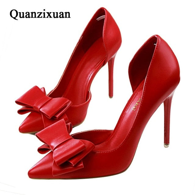 Fashion delicate sweet bowknot high heel shoes side hollow pointed Stiletto Heels Shoes women pumps