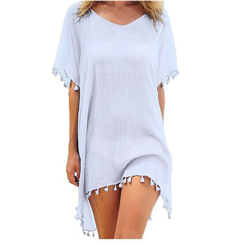 Chiffon Tassels Beach Wear Women Swimsuit Cover Up Swimwear Bathing Suits Summer Mini Dress