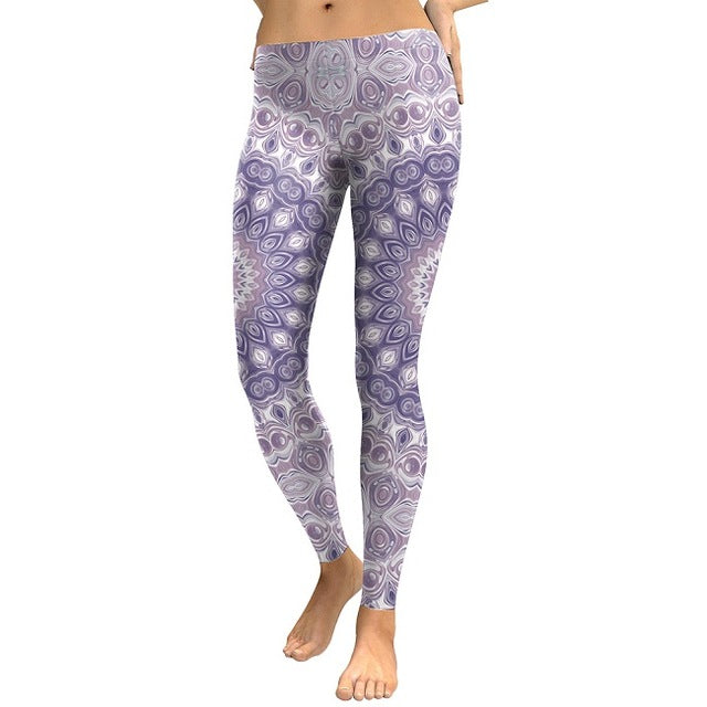 Arrival Leggings Women Purple Mandala Flower Digital Printed Leggins Woman Slim Elastic Workout Plus Size Legging
