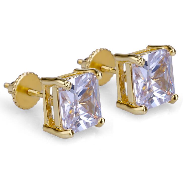 Hip Hop Bling Stud Earrings Gold/Silver Color Iced Out Micro Pave 8mm CZ Stone Lab D Earrings