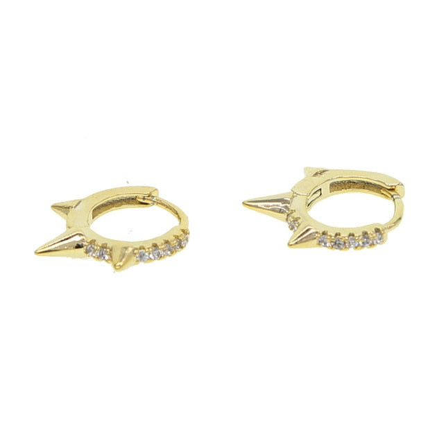 Mini Spike Punk Style Women Earring Round CZ Hoop Minimal Delicate Design Gold Filled Jewelry