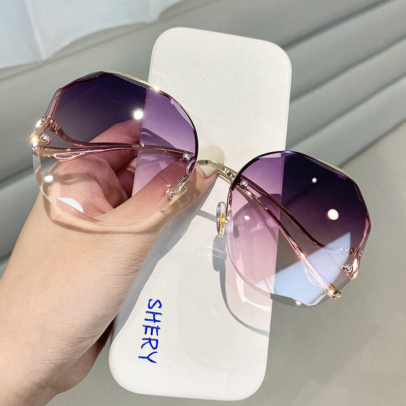 Frameless Crystal Cut Edge Polygonal Glasses UV Protection Sunglasses Ladies Retro Tide 2022 New Sunglasses Women