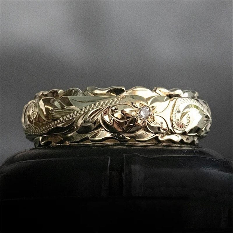 Vintage Gold Wedding Rings for Women Creative Rose Flower Promise Women's Rings Simple Metal Female Engagement Jewelry Gifts