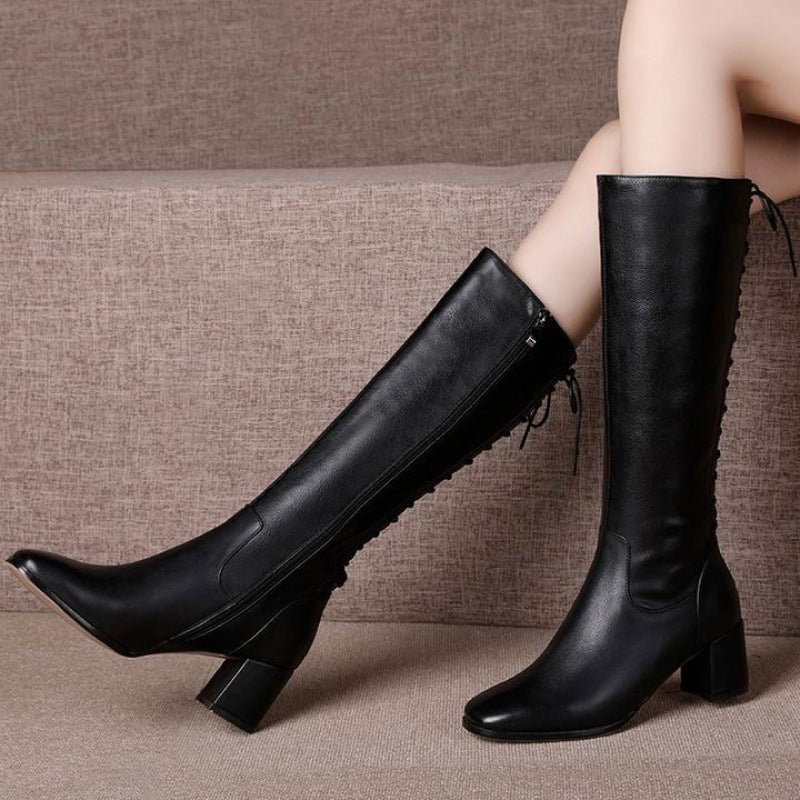 Net red riding boots but knee boots 2022 autumn/winter new high boots for women in England long thin tie female manufacturers