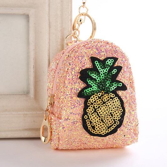 Cute Pineapple Keychain Glitter Sequins Key Ring Gifts Charms Bag Accessories Decorative Pendants Key Chain Mini Coin Purse