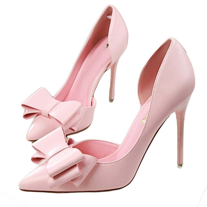 Fashion delicate sweet bowknot high heel shoes side hollow pointed Stiletto Heels Shoes women pumps
