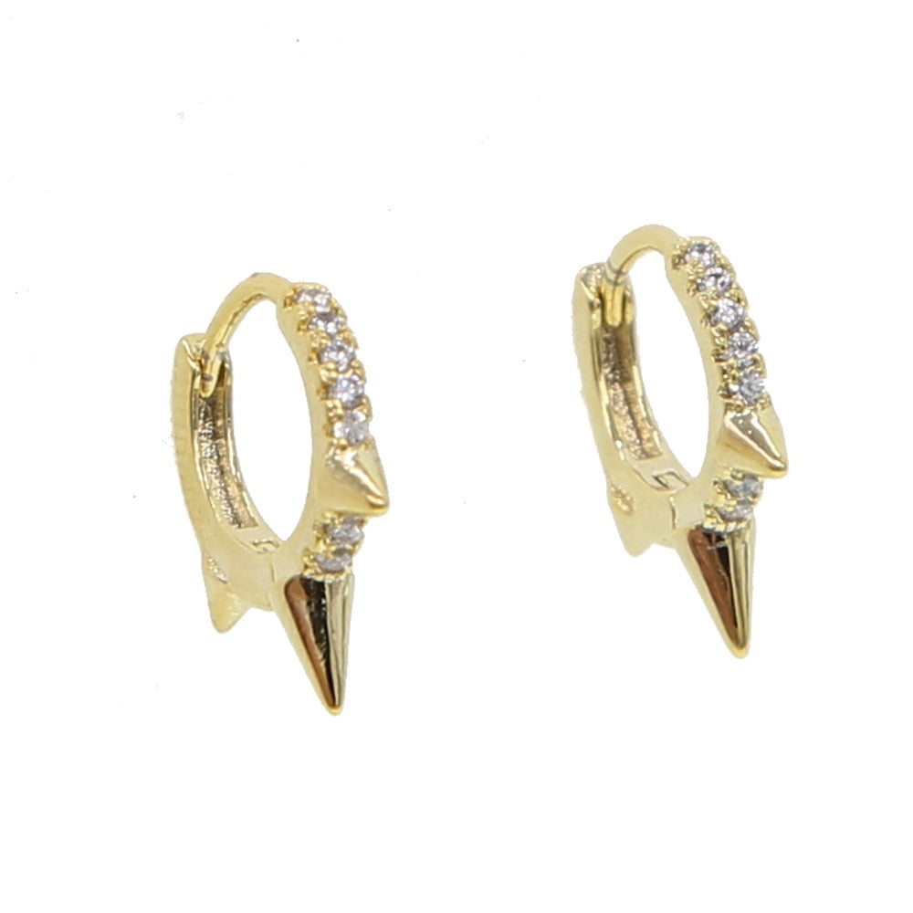 Mini Spike Punk Style Women Earring Round CZ Hoop Minimal Delicate Design Gold Filled Jewelry