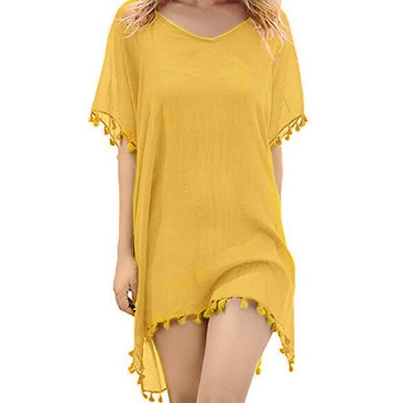 Chiffon Tassels Beach Wear Women Swimsuit Cover Up Swimwear Bathing Suits Summer Mini Dress