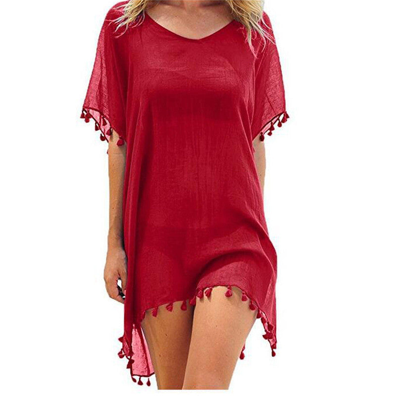 Chiffon Tassels Beach Wear Women Swimsuit Cover Up Swimwear Bathing Suits Summer Mini Dress