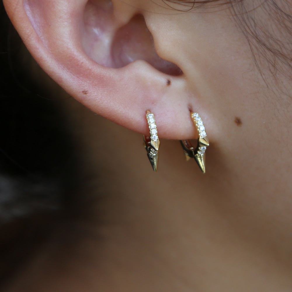 Mini Spike Punk Style Women Earring Round CZ Hoop Minimal Delicate Design Gold Filled Jewelry