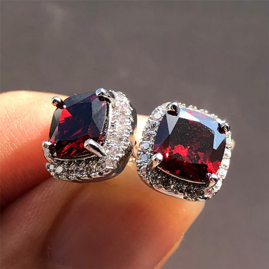 Luxury Female Crystal Zircon Stone Earrings Fashion 925 Sterling Silver Filled Jewelry Vintage Double Stud Earrings For Women