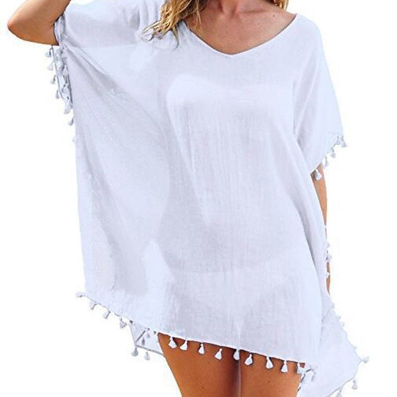 Chiffon Tassels Beach Wear Women Swimsuit Cover Up Swimwear Bathing Suits Summer Mini Dress
