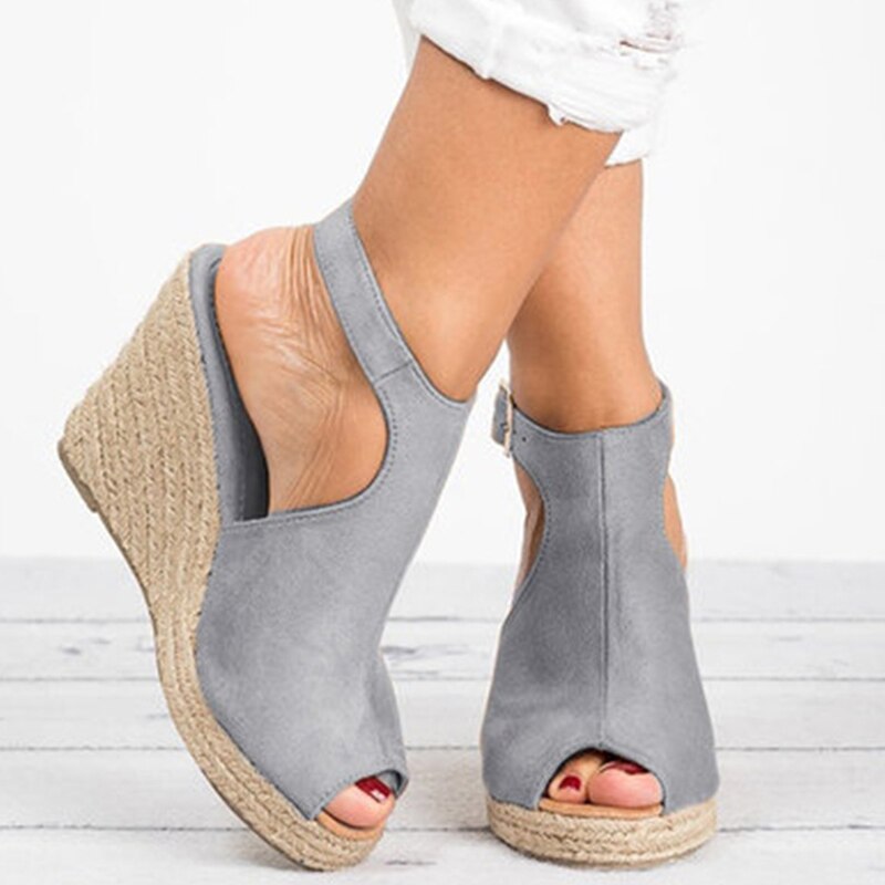 Women Sandals Female Suede Open Toe Cork Wedge Shoes Platform Buckle Strap Fashion Ladies Ankle Strap High Heels Shoes