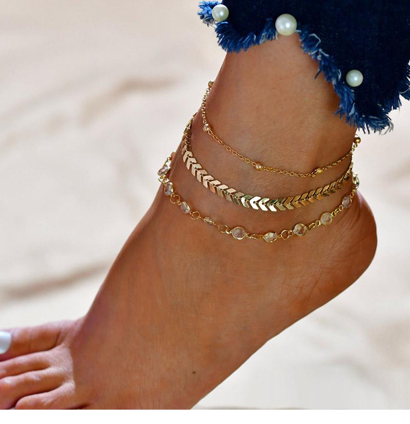 Chevron and Crystals Anklet Set   3pcs  B197