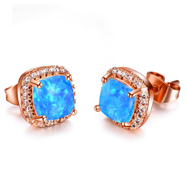 Luxury Female Crystal Zircon Stone Earrings Fashion 925 Sterling Silver Filled Jewelry Vintage Double Stud Earrings For Women