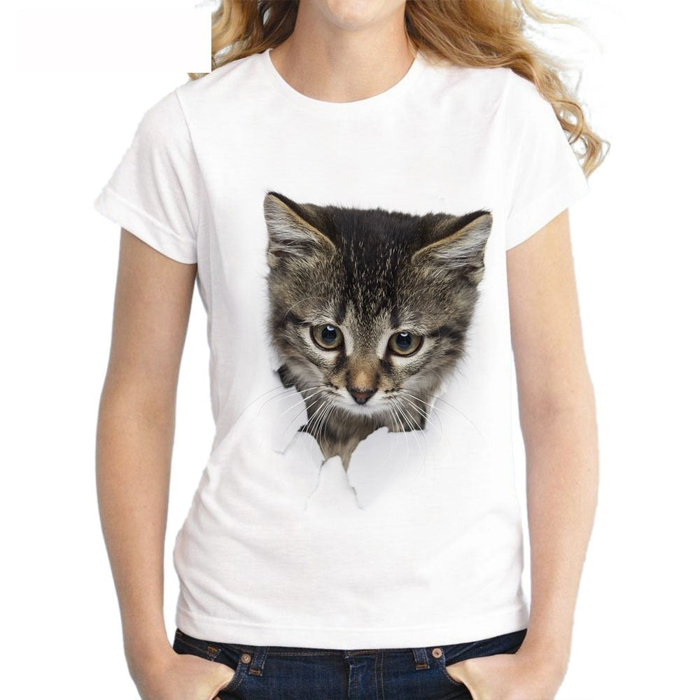 3D cat Print Casual Harajuku Women T-Shirt Summer Short sleeve Casual Round neck Cheap Clothes China Top