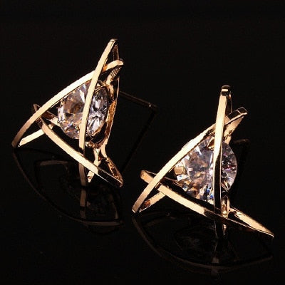 Women's earrings Europe and the new jewelry geometric hollow square triangle zircon earrings fashion banquet jewelry