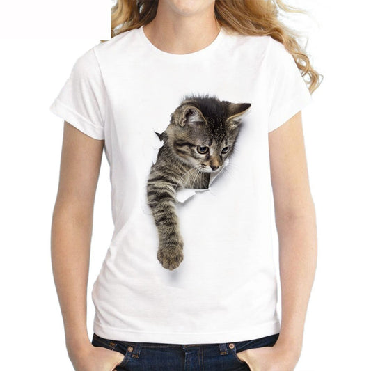 3D cat Print Casual Harajuku Women T-Shirt Summer Short sleeve Casual Round neck Cheap Clothes China Top