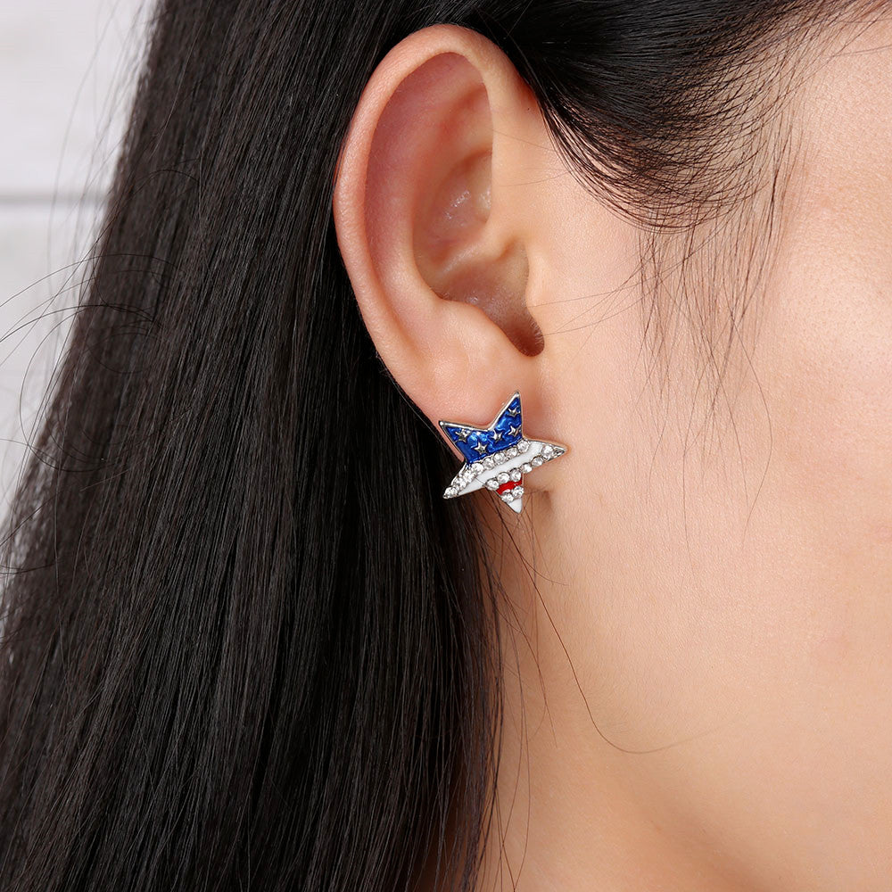 Heart Crystal Ear Studs Fashion Star Shape American Flag Earrings For Women Patriotic Jewelry Gifts Pendientes Oorbellen