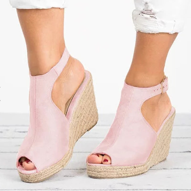 Women Sandals Female Suede Open Toe Cork Wedge Shoes Platform Buckle Strap Fashion Ladies Ankle Strap High Heels Shoes