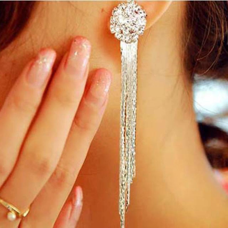 Korean Fashion Jewelry Personality Temperament Crystal Tassel Earrings Bridal Earring Oorbellen Earrings For Women Long Earrings