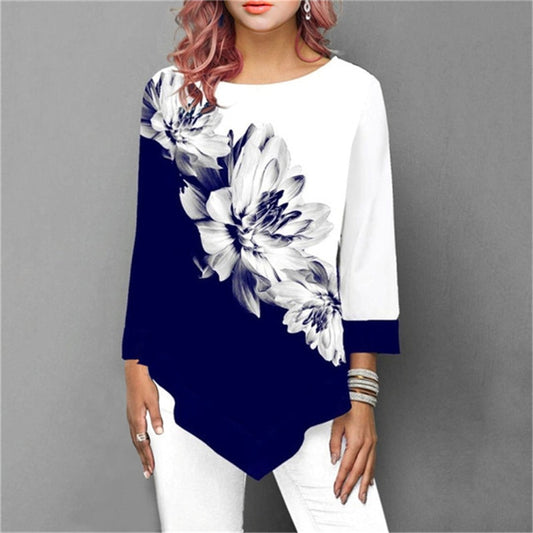 New Shirt Women Spring Summer Floral Printing Blouse 3/4 Sleeve Casual T - shirt