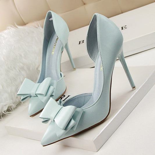 Fashion delicate sweet bowknot high heel shoes side hollow pointed Stiletto Heels Shoes women pumps