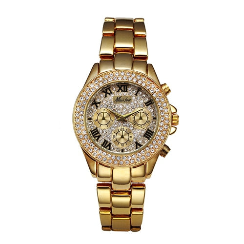 MISSFOX 1846  Women Watches Luxury Watch Women Fashion Fake Chronograph Roman Numerals 18K Gold Ladies Watches Quartz Wristwatch
