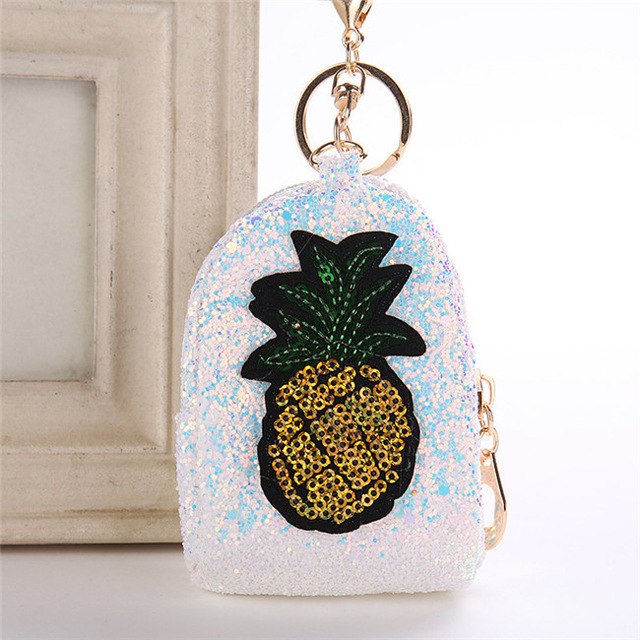 Cute Pineapple Keychain Glitter Sequins Key Ring Gifts Charms Bag Accessories Decorative Pendants Key Chain Mini Coin Purse