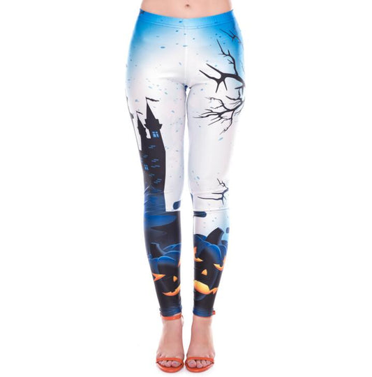 Haunt The House Halloween Leggings Women Funnky Lightning Pumpkins Digital Print Fitness Pants Plus Size Pants