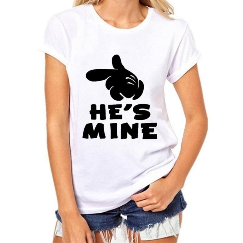 Funny Couple Matching Shirts Black White for Valentine Day Letter Print Men Cotton T-shirts Women Tops Tees Girls Clothing